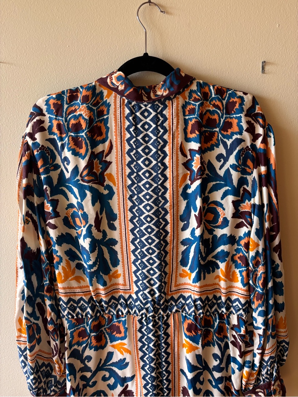 FARM Rio Long Sleeve Floral Print Dress in Blue, Brown, Orange, Cream - Picture 15 of 15